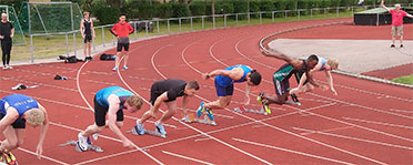 Heat 1 män 100m: Caleb Conable, Kevin Perera, Marcus Andersson, Viktor Malmgren, Fredrik Ekman, Martin Bergström